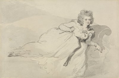 Mrs. Abington, auf einer Couch liegend von Thomas Rowlandson